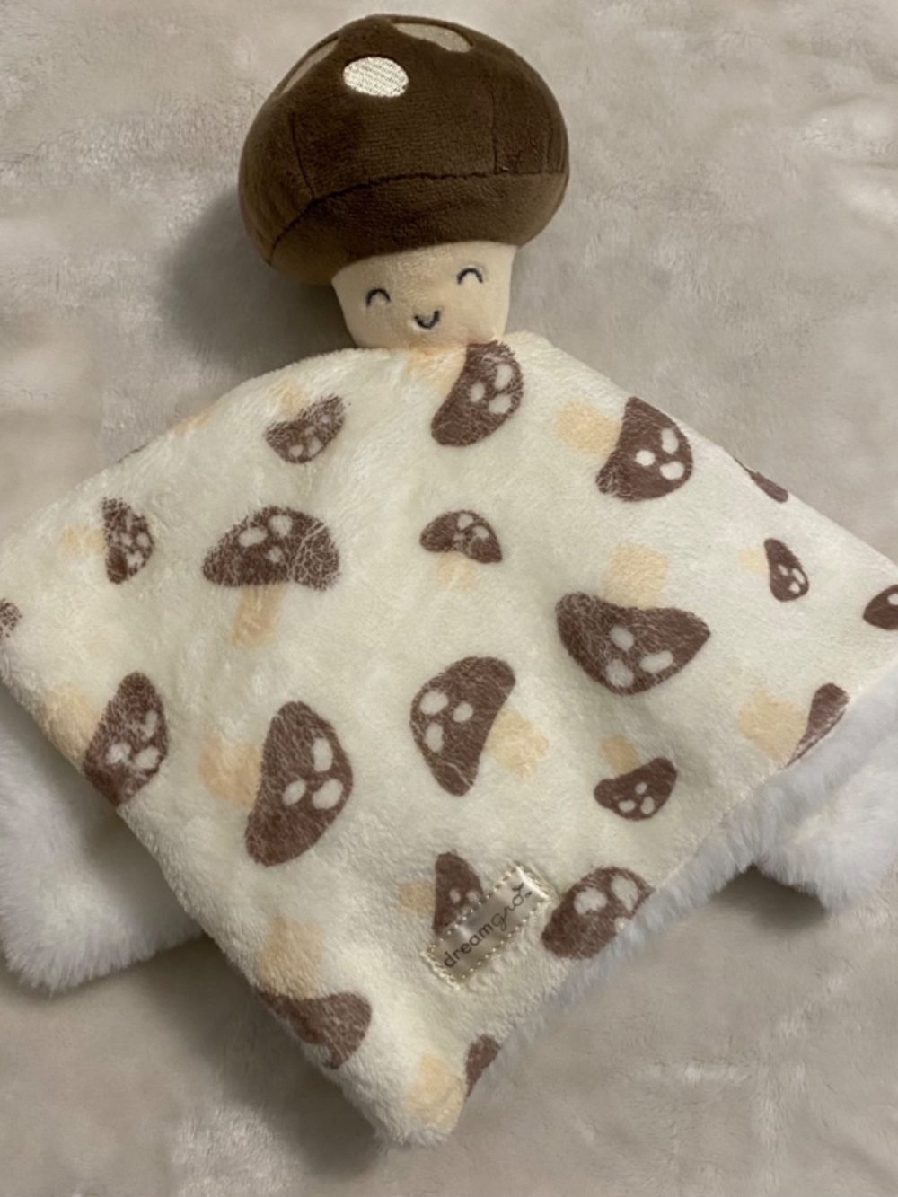 Dreamgro Mushroom Brown White Plush Baby Security Blanket Lovey